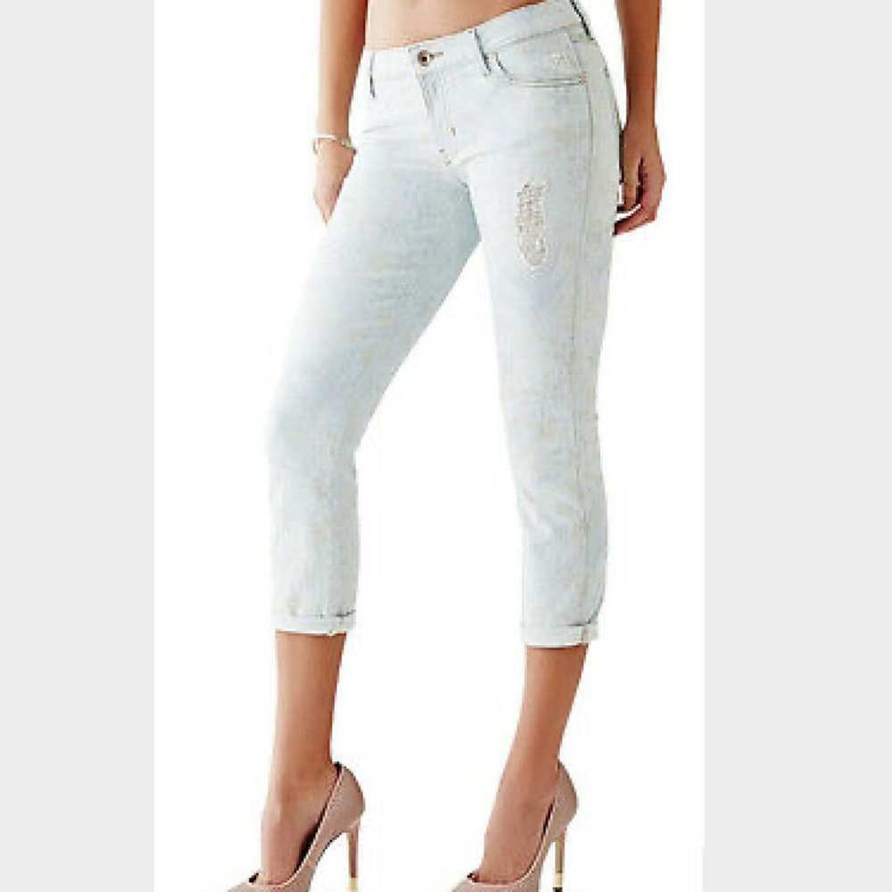 GUESS Light Wash Mid Crop Jeans